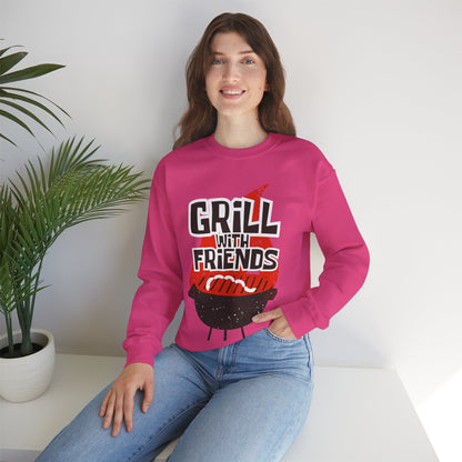 Grill with Friends Typographic Sweatshirt - Cozy Soft Cotton Unisex Sausage Graphic Sweatshirt