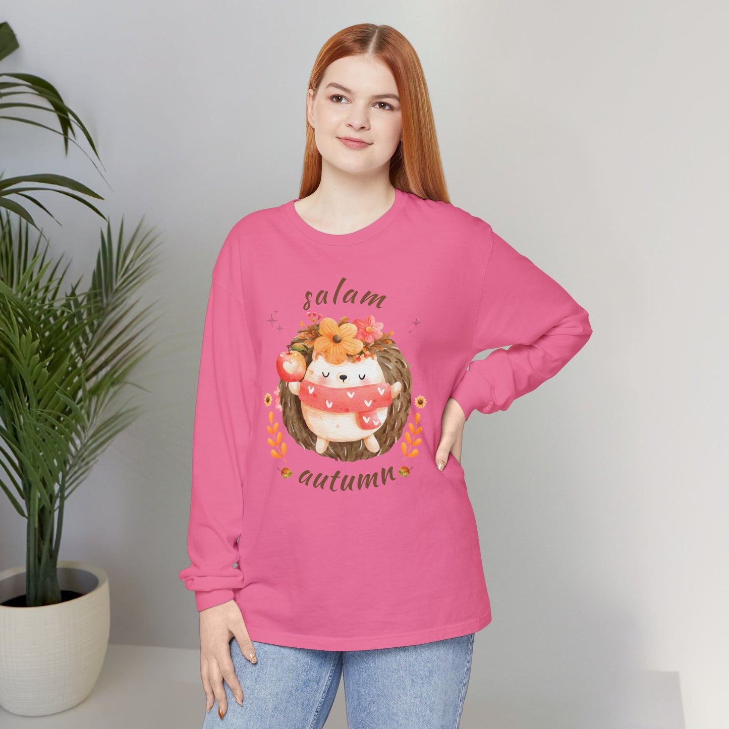 Salam Autumn Cute Hedgehog Sleeping Graphic Long-Sleeve Tee T-Shirt - Cozy Autumn Cute Hedgehog Sleeping Graphic Unisex Long-Sleeve Tee