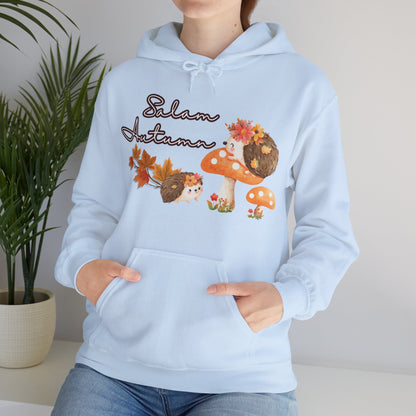 Salam Autumn Cute Hedgehog Mushroom Graphic Hoodie - Cozy Autumn Cute Hedgehog Mushroom Graphic Unisex Hoodie