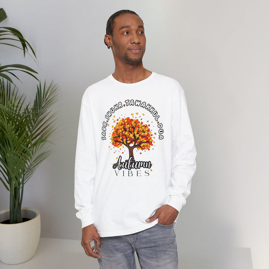 Sabr Shukr Tawakkul Dua Autumn Vibes Graphic Long-Sleeve Tee T-Shirt - Cozy Autumn Soft Cotton Graphic Unisex Long-Sleeve Tee