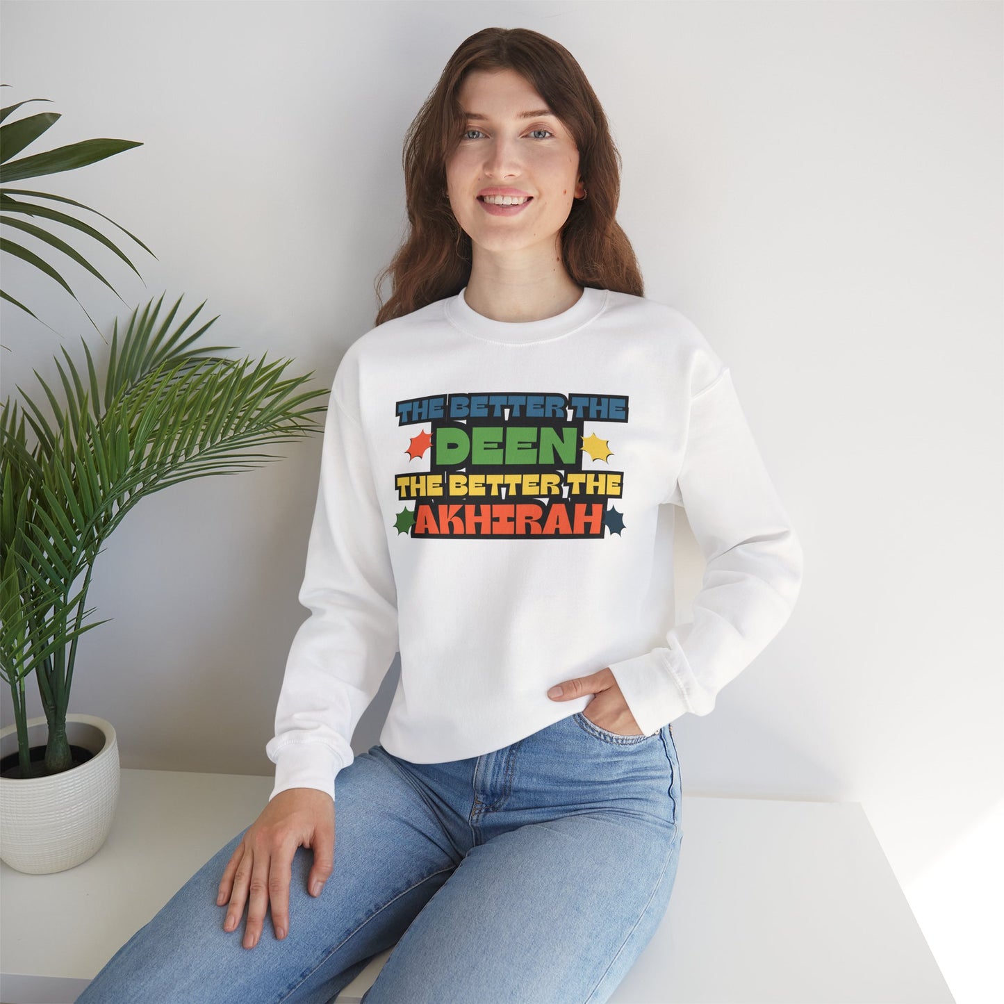 The Better Deen Akhirah Typographic Sweatshirt - Cozy Soft Cotton Unisex Statement Sweatshirt
