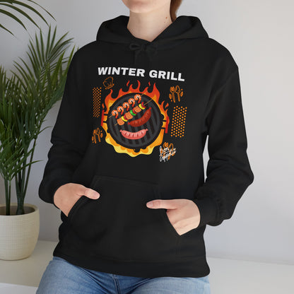 Winter Grill Typographic Hoodie - Cozy Soft Cotton Unisex Sausage Graphic Hoodie