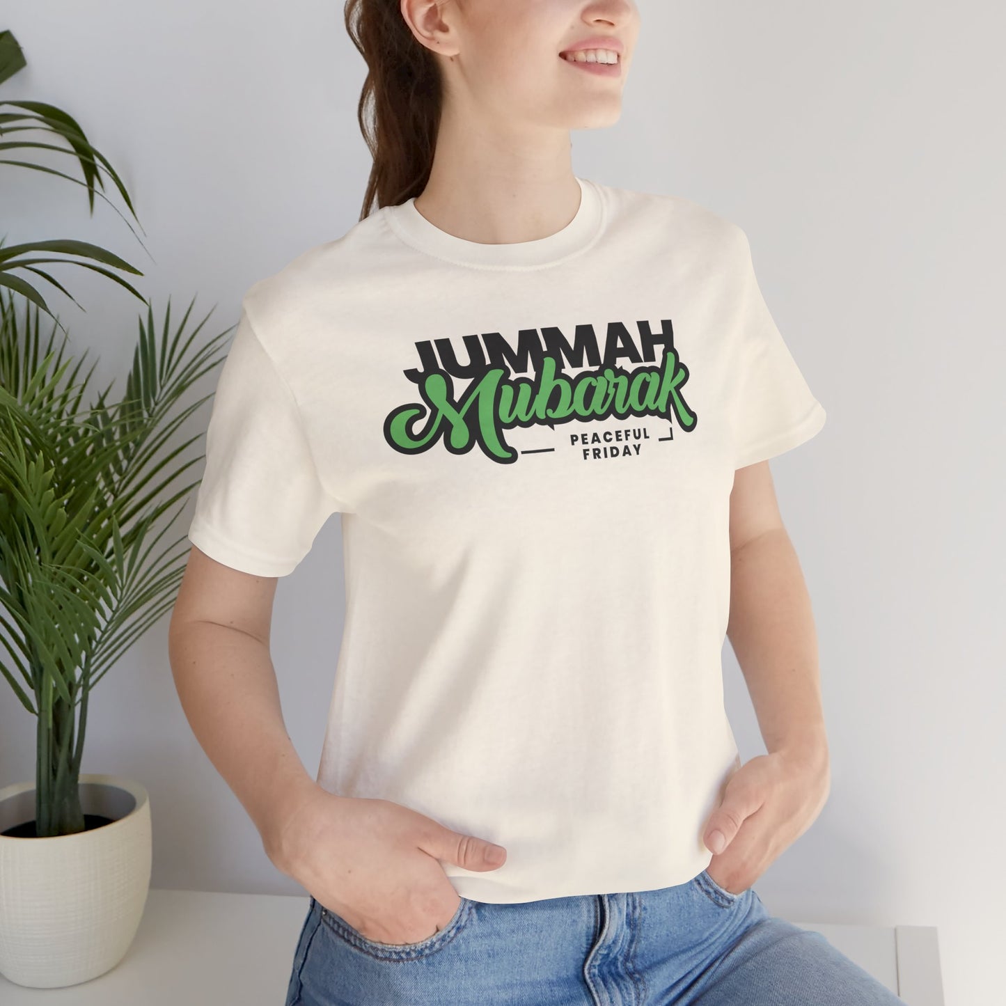Jummah Mubarak Graphic Tee T-Shirt - Peaceful Friday Typography Islamic Unisex Tee