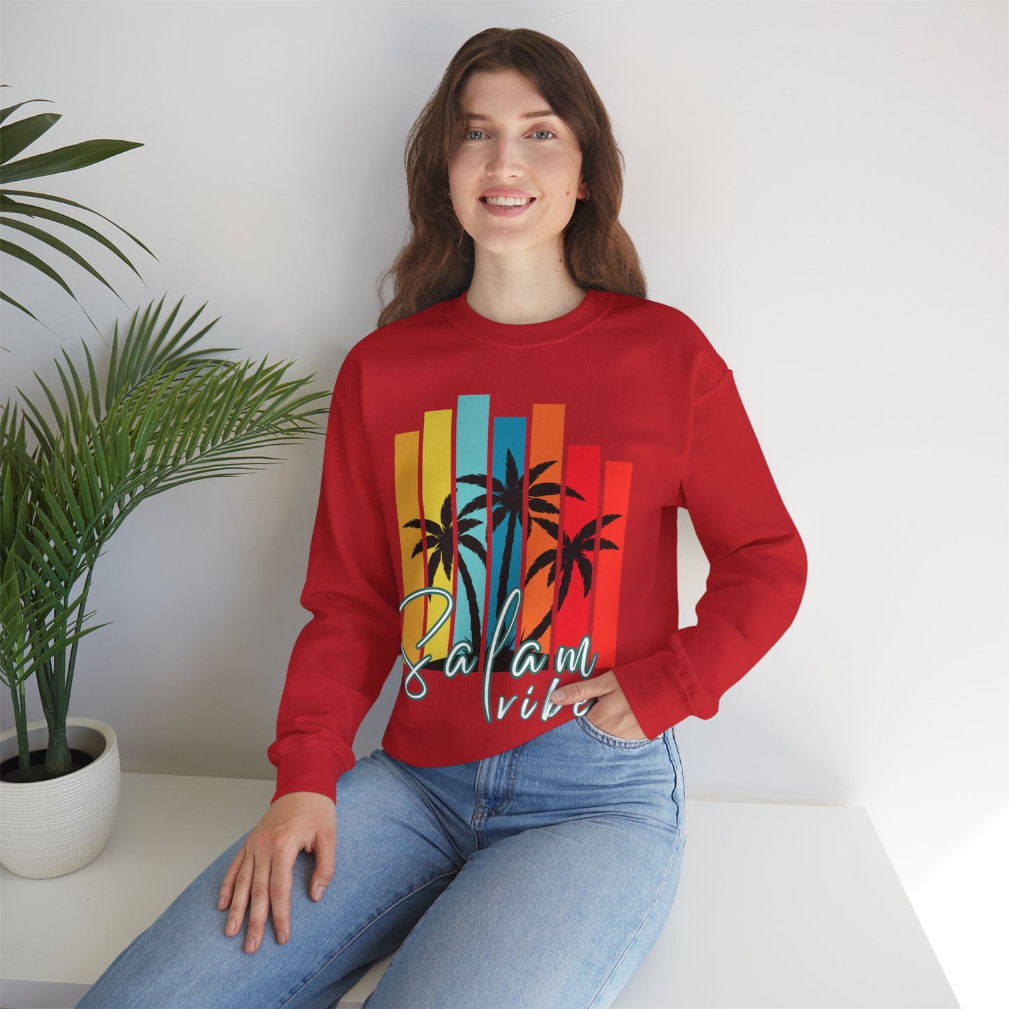 Salam Vibes Palm Tree Graphic Sweatshirt - Cozy Soft Cotton Graphic Unisex Sweatshirt