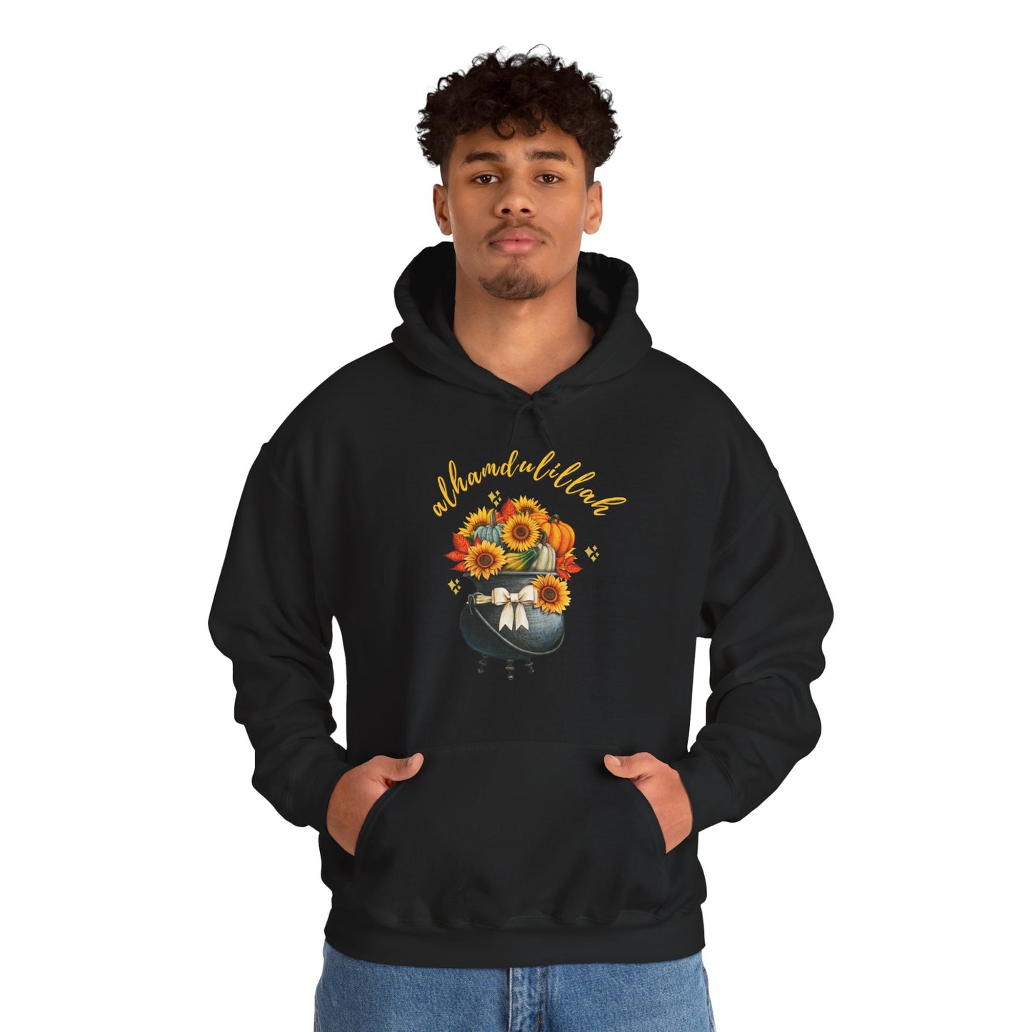Alhamdulillah Classic Pot Floral Gratitude Graphic Hoodie - Alhamdulillah Typography Islamic Unisex Hoodie