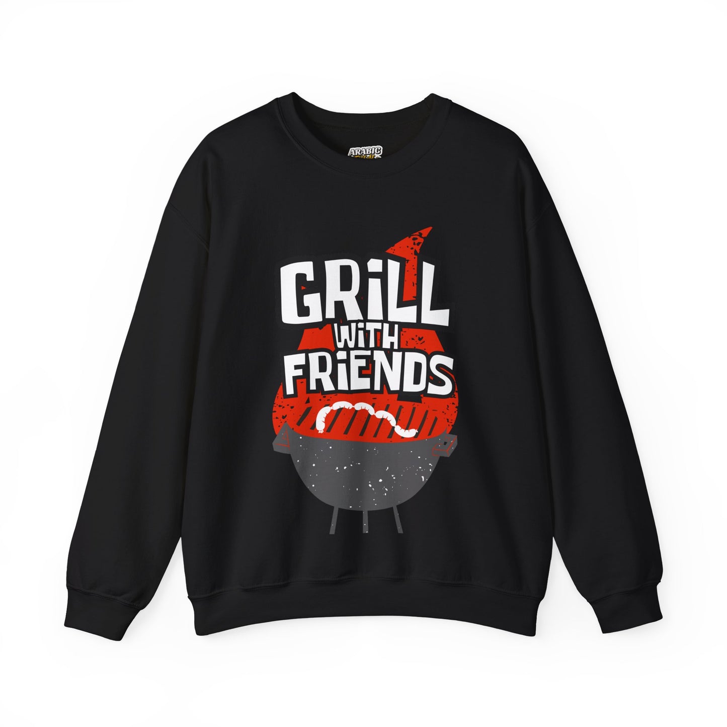 Grill with Friends Typographic Sweatshirt - Cozy Soft Cotton Unisex Sausage Graphic Sweatshirt