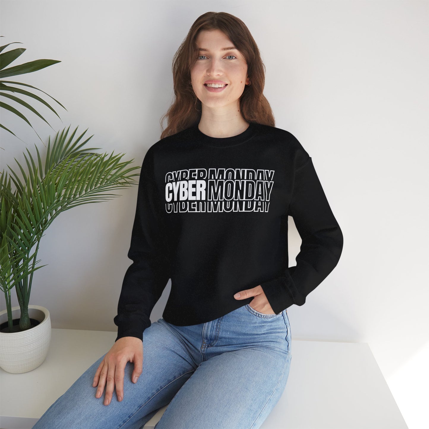 Cyber Monday Shadow Typography Sweatshirt - 3D Graphic Crewneck