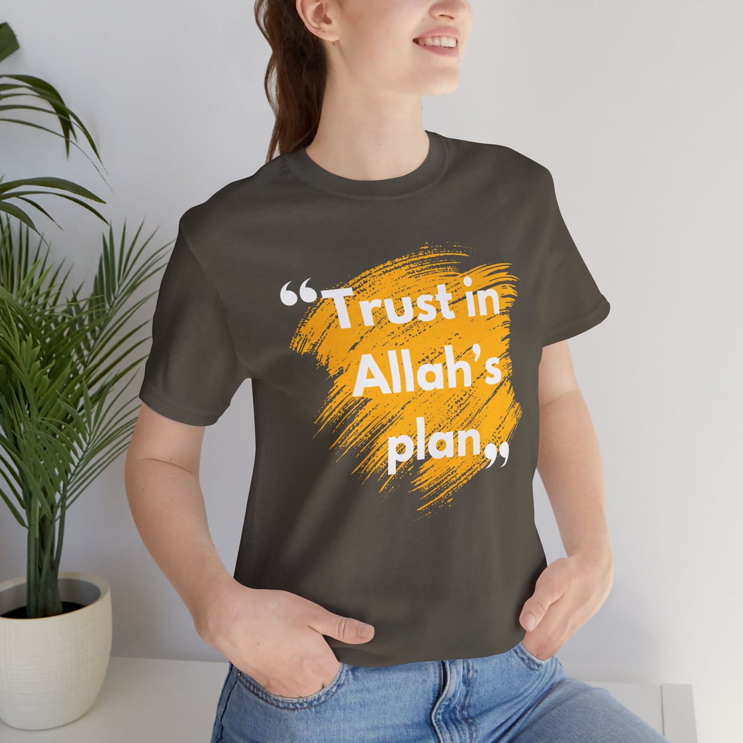 Trust in Allah's Plan Typographic Tee T-Shirt - Note Cozy Soft Cotton Unisex Tee