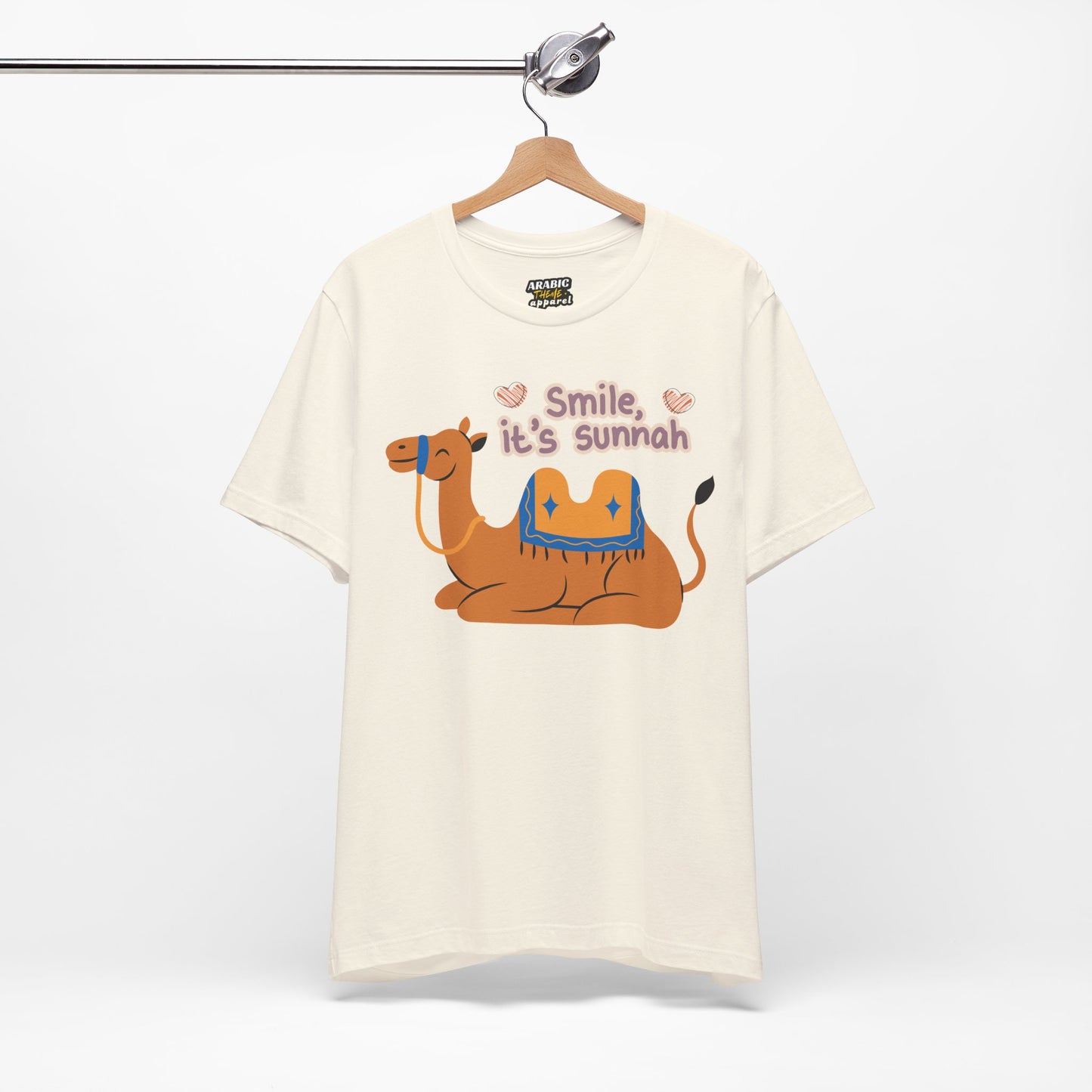 Smile Its Sunnah Typographic Tee T-Shirt - Cute Camel Smiling Cozy Soft Cotton Unisex Tee