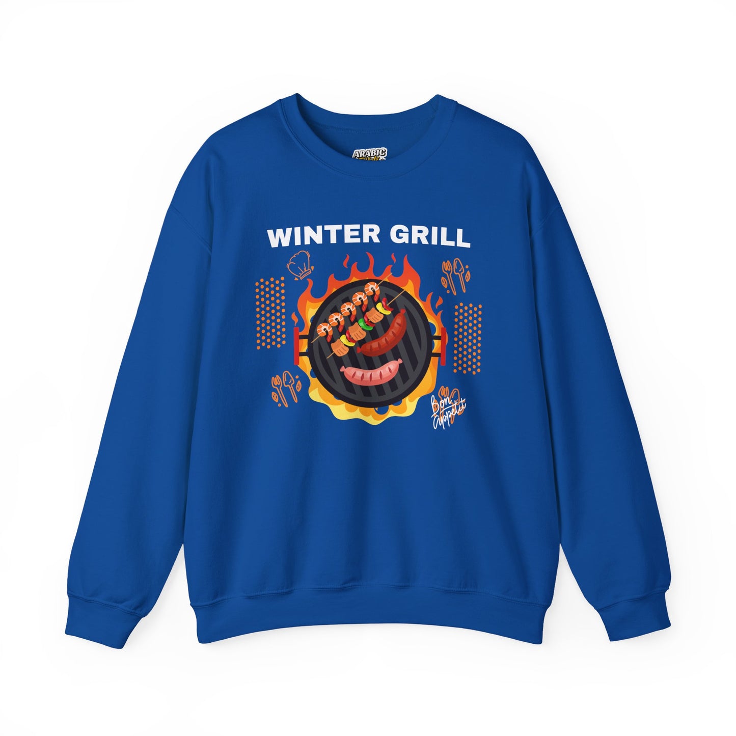 Winter Grill Typographic Sweatshirt - Cozy Soft Cotton Unisex Sausage Graphic Sweatshirt