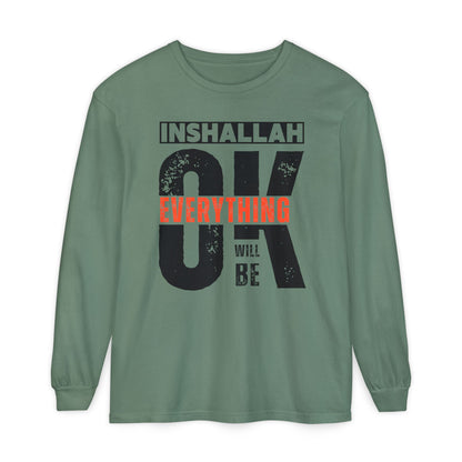 Inshallah Everything OK Typographic Long Sleeve Tee T-Shirt - Cozy Soft Cotton Unisex Long Sleeve Tee