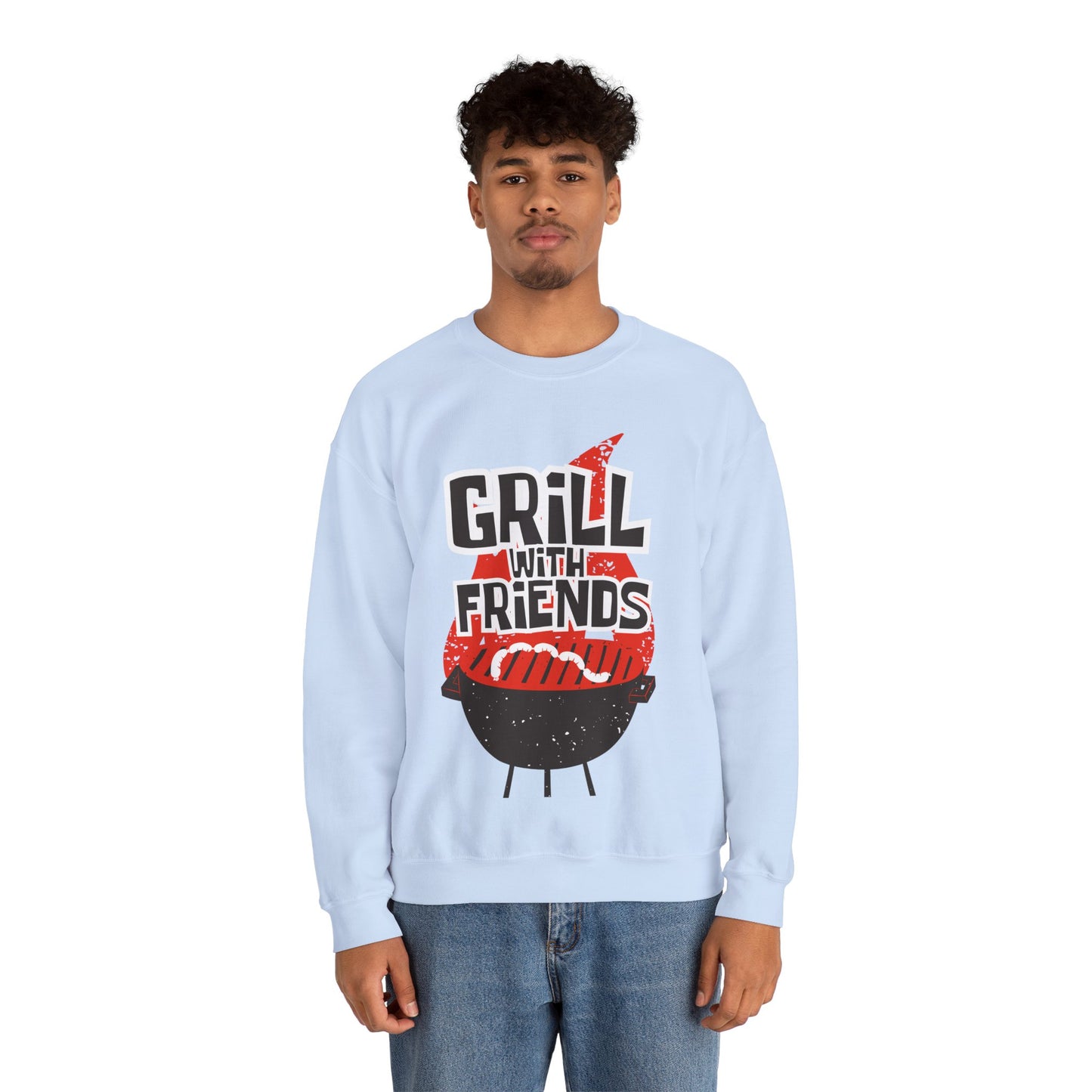 Grill with Friends Typographic Sweatshirt - Cozy Soft Cotton Unisex Sausage Graphic Sweatshirt