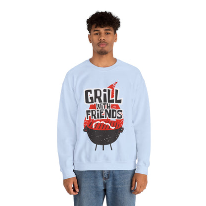 Grill with Friends Typographic Sweatshirt - Cozy Soft Cotton Unisex Sausage Graphic Sweatshirt