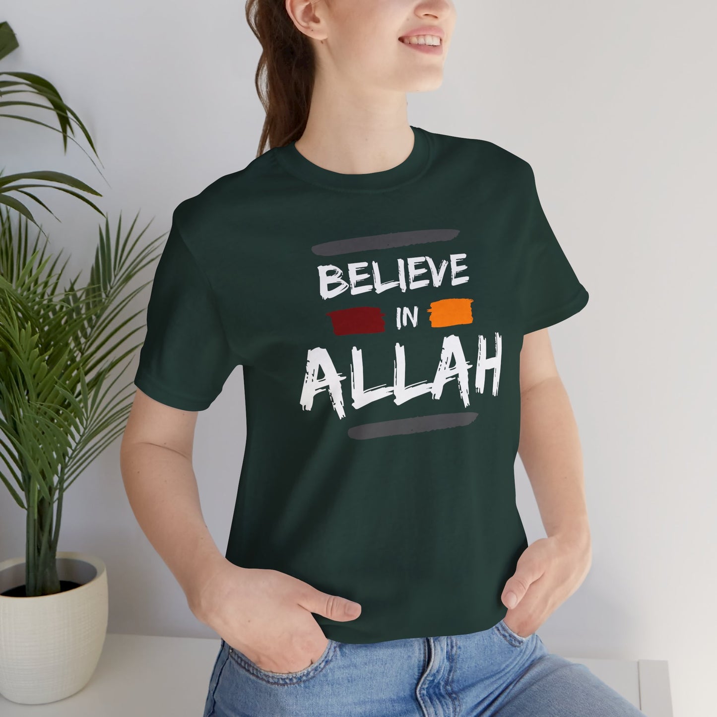 Believe in Allah Typographic Tee T-Shirt - Cozy Soft Cotton Unisex Statement Tee