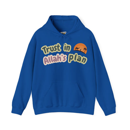 Trust in Allah's Plan Typographic Hoodie - Camel Travel in Desert Cozy Soft Cotton Unisex Hoodie