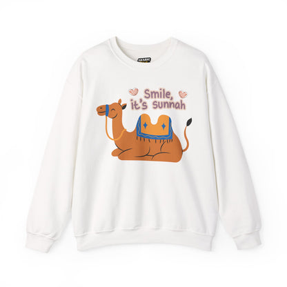 Smile Its Sunnah Typographic Sweatshirt - Cute Camel Smiling Cozy Soft Cotton Unisex Sweatshirt