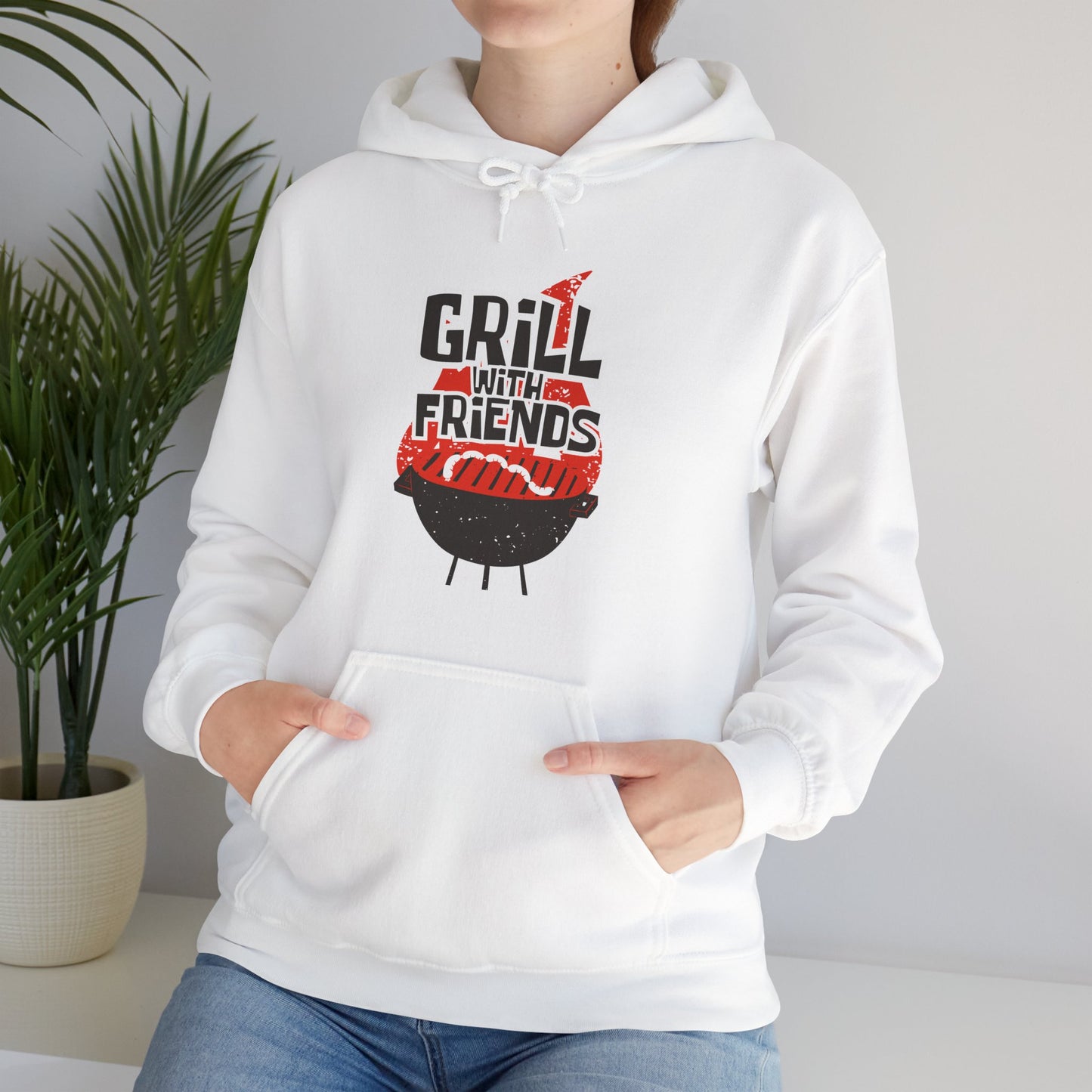 Grill with Friends Typographic Hoodie - Cozy Soft Cotton Unisex Sausage Graphic Hoodie