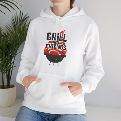 Grill with Friends Typographic Hoodie - Cozy Soft Cotton Unisex Sausage Graphic Hoodie