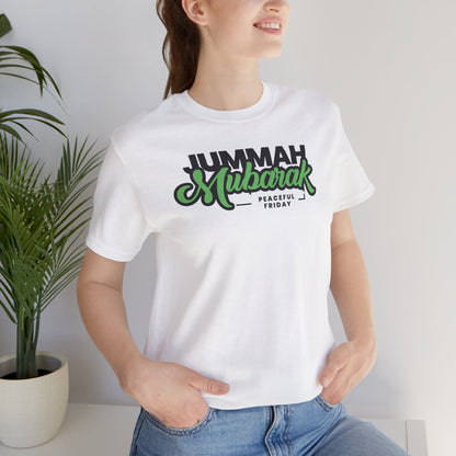 Jummah Mubarak Graphic Tee T-Shirt - Peaceful Friday Typography Islamic Unisex Tee