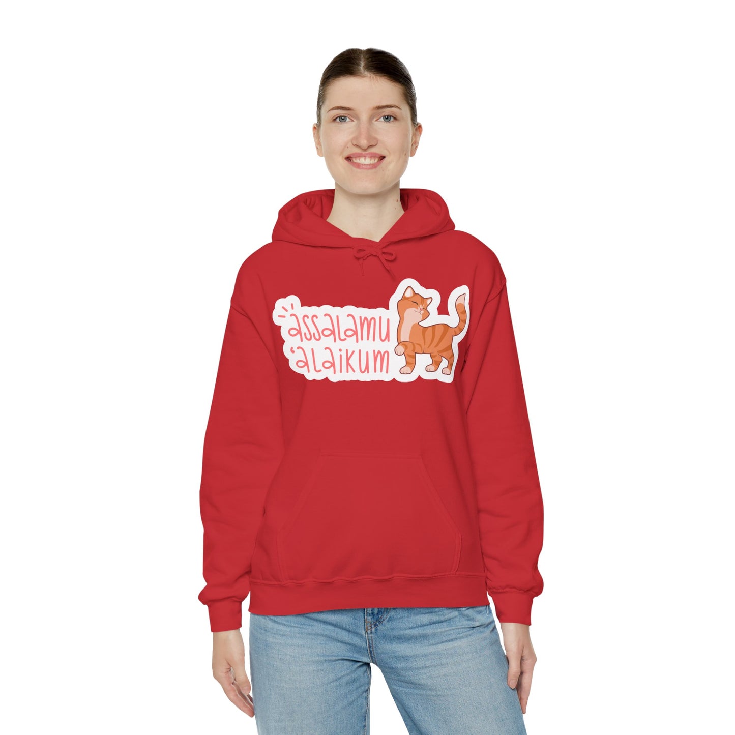 Assalamualaikum Typographic Hoodie - Cute Cat Smug Graphic Cozy Soft Cotton Unisex Hoodie