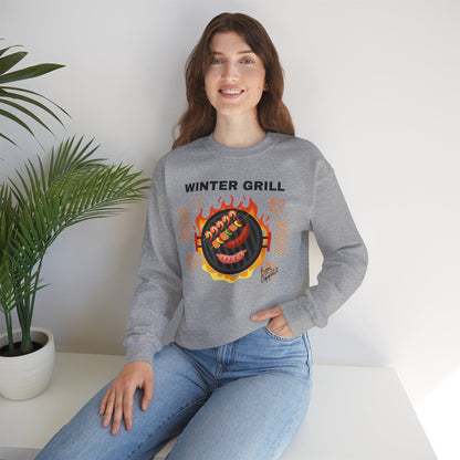 Winter Grill Typographic Sweatshirt - Cozy Soft Cotton Unisex Sausage Graphic Sweatshirt