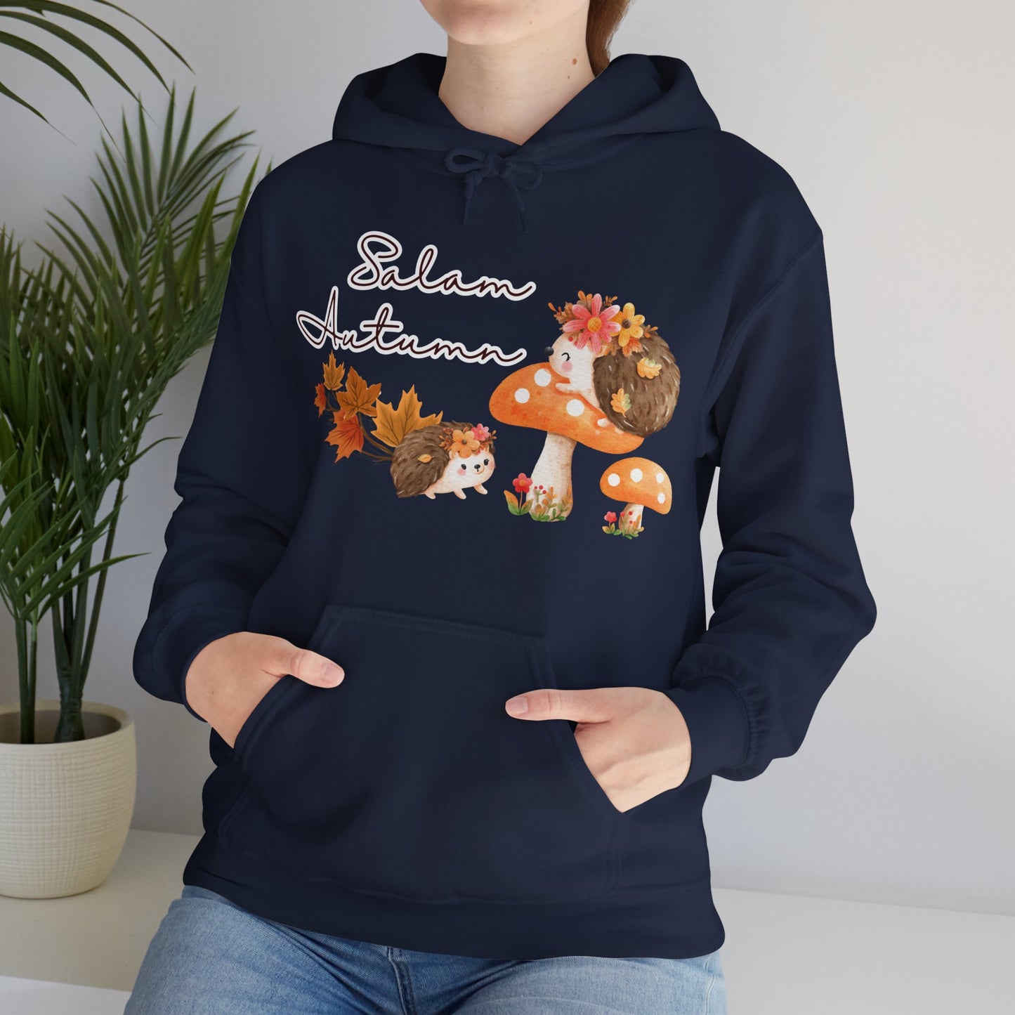 Salam Autumn Cute Hedgehog Mushroom Graphic Hoodie - Cozy Autumn Cute Hedgehog Mushroom Graphic Unisex Hoodie