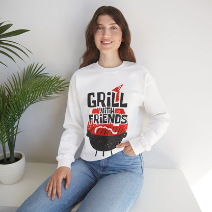 Grill with Friends Typographic Sweatshirt - Cozy Soft Cotton Unisex Sausage Graphic Sweatshirt