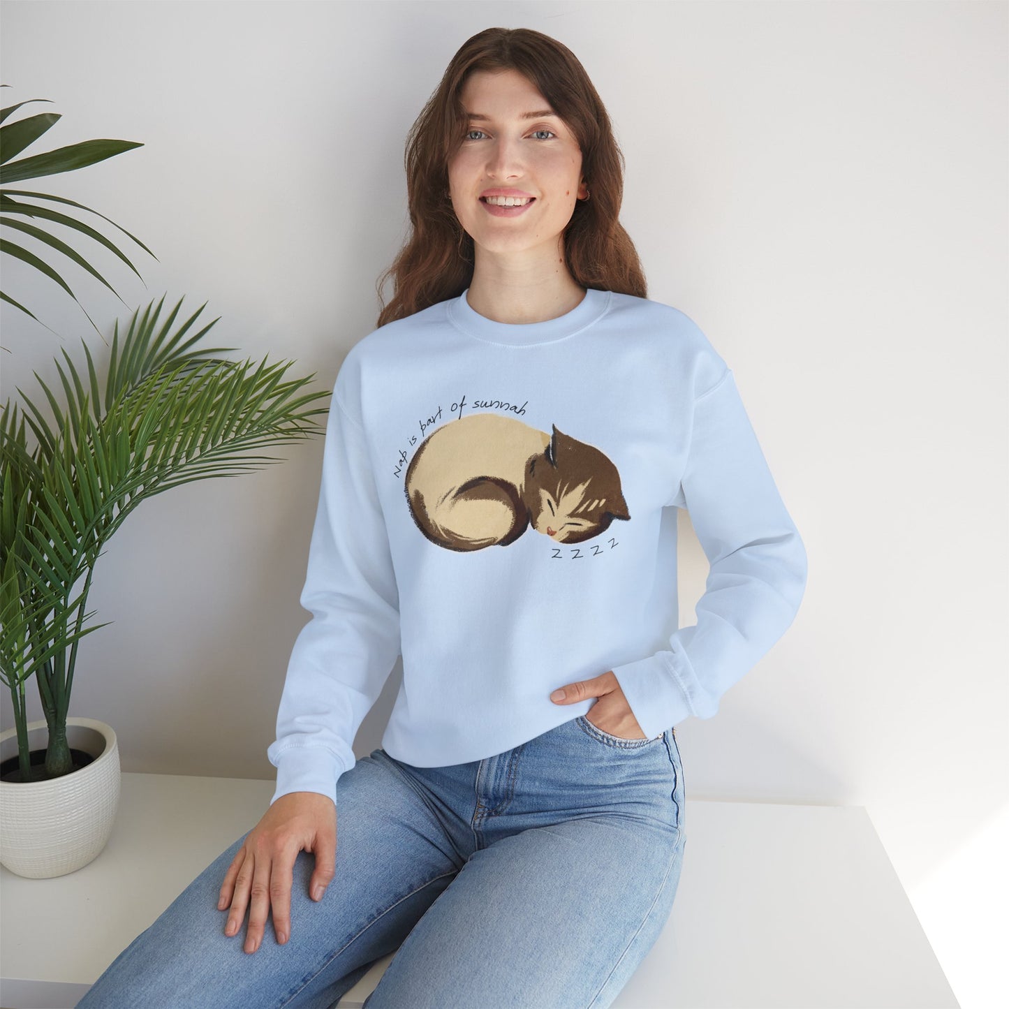 Nap Is Part Of Sunnah Typographic Sweatshirt - Cozy Soft Cotton Unisex Sleeping Cat Graphic Sweatshirt