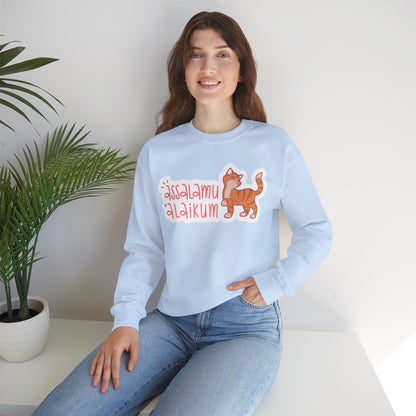Assalamualaikum Typographic Sweatshirt - Cute Cat Smug Graphic Cozy Soft Cotton Unisex Sweatshirt