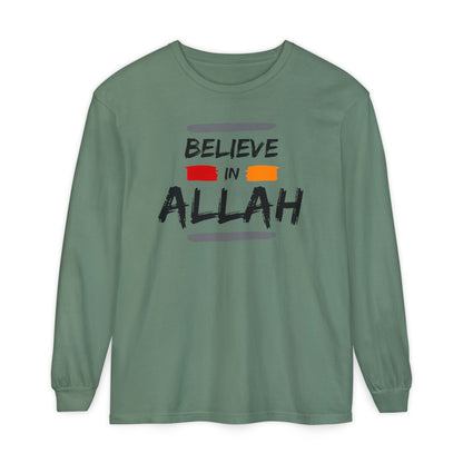 Believe in Allah Typographic Long Sleeve Tee T-Shirt - Cozy Soft Cotton Unisex Statement Long Sleeve Tee