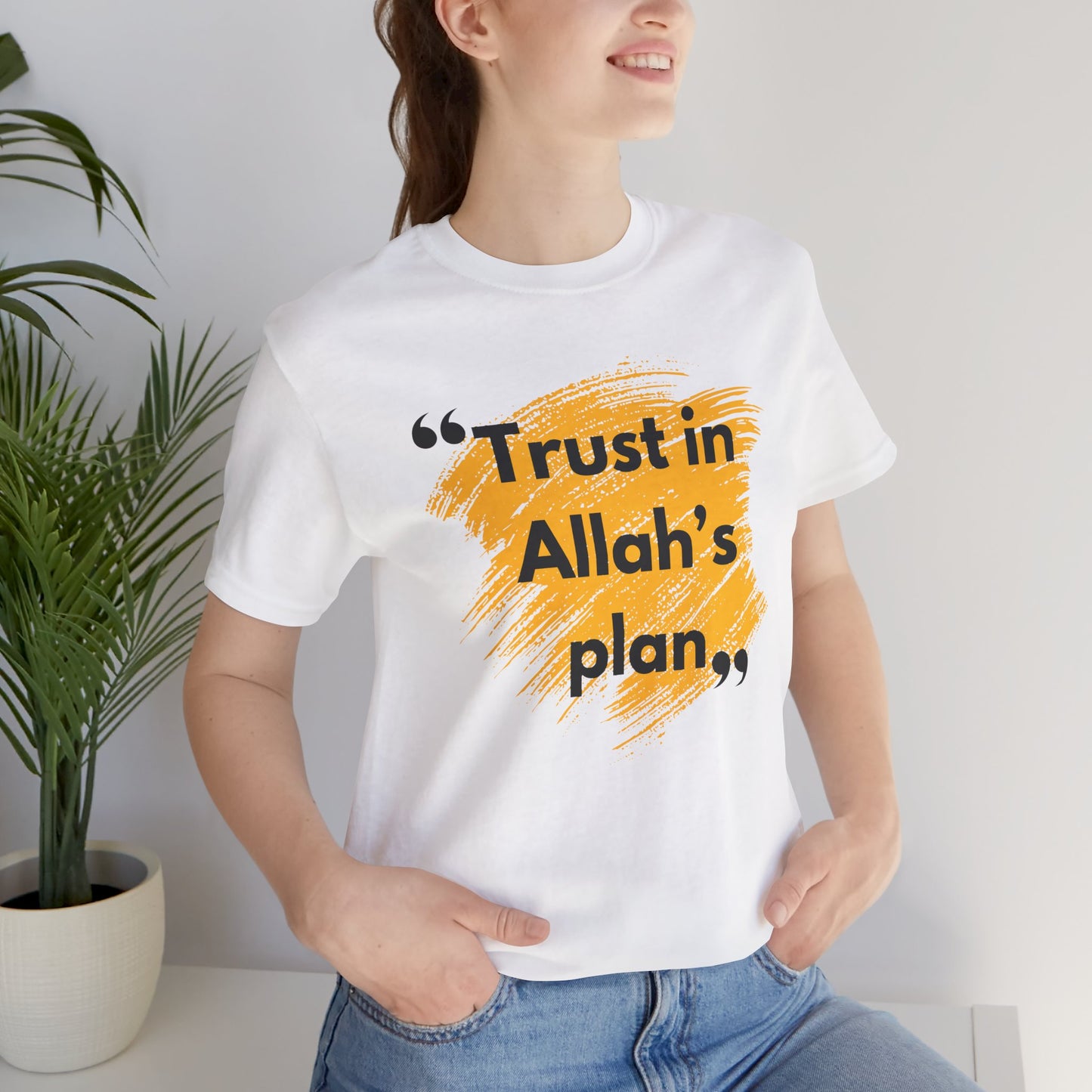 Trust in Allah's Plan Typographic Tee T-Shirt - Note Cozy Soft Cotton Unisex Tee