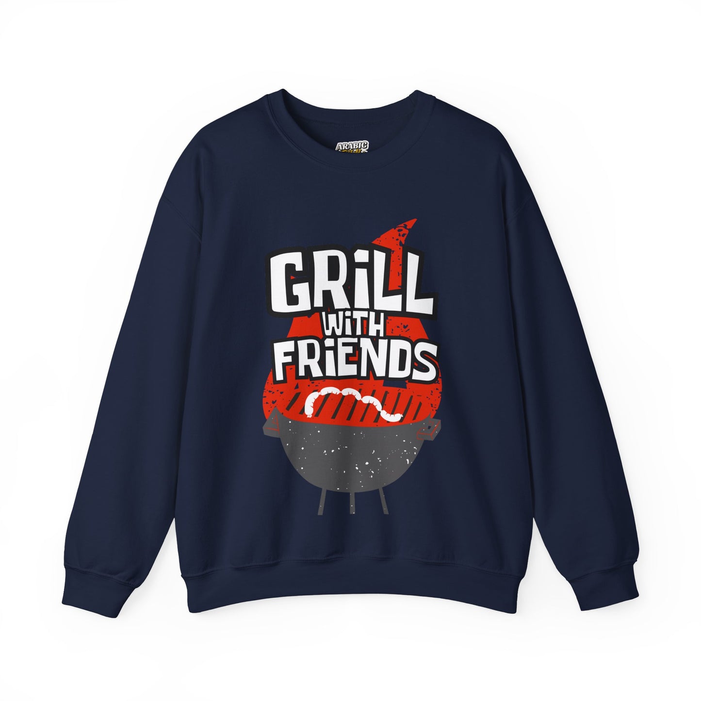 Grill with Friends Typographic Sweatshirt - Cozy Soft Cotton Unisex Sausage Graphic Sweatshirt