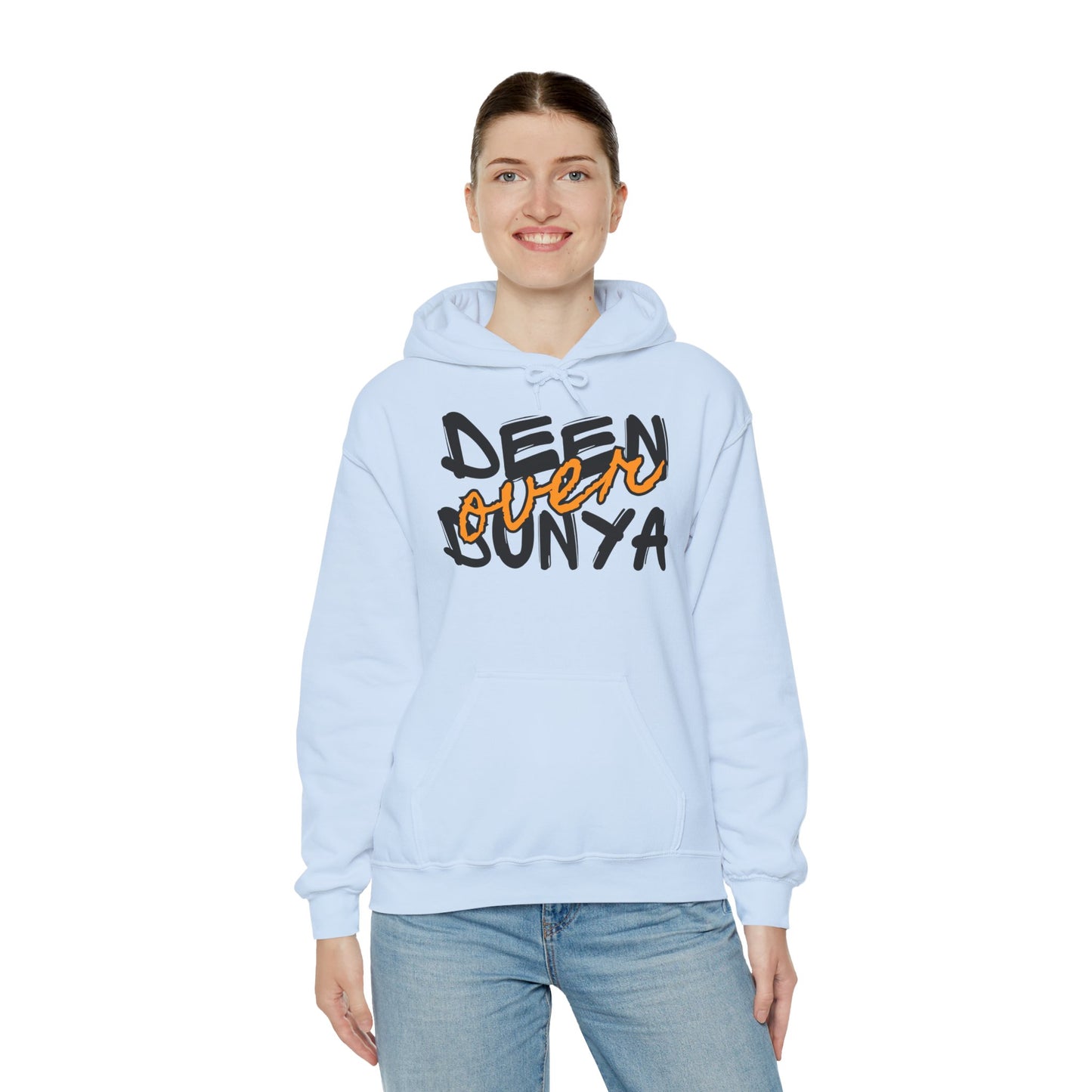 Deen Over Dunya Typographic Hoodie - Cozy Soft Cotton Unisex Statement Hoodie