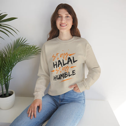 Stay Halal Stay Humble Typographic Sweatshirt - Cozy Soft Cotton Unisex Statement Sweatshirt
