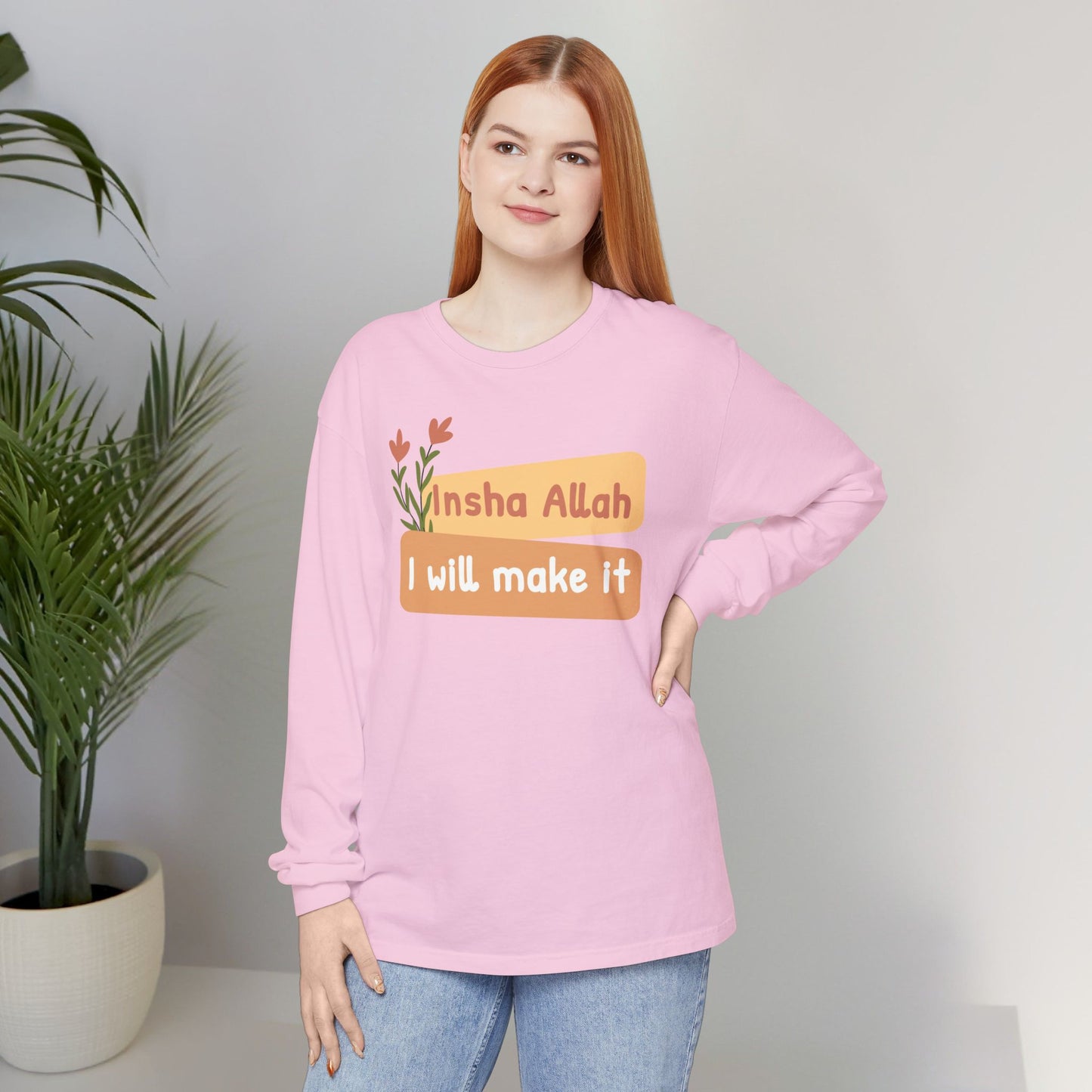Inshallah I Will Make It Typographic Long Sleeve Tee T-Shirt - Cozy Soft Cotton Unisex Long Sleeve Tee