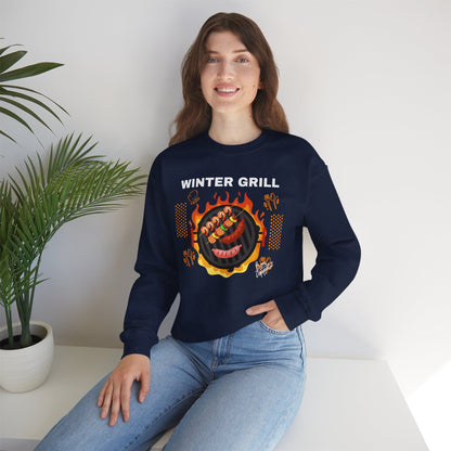 Winter Grill Typographic Sweatshirt - Cozy Soft Cotton Unisex Sausage Graphic Sweatshirt