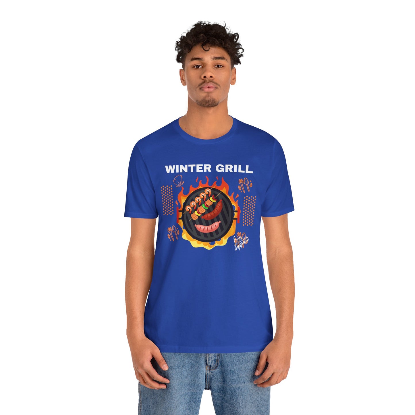 Winter Grill Typographic Tee T-Shirt - Cozy Soft Cotton Unisex Sausage Graphic Tee T-Shirt