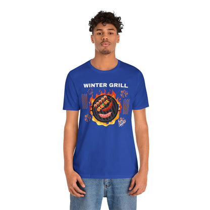 Winter Grill Typographic Tee T-Shirt - Cozy Soft Cotton Unisex Sausage Graphic Tee T-Shirt