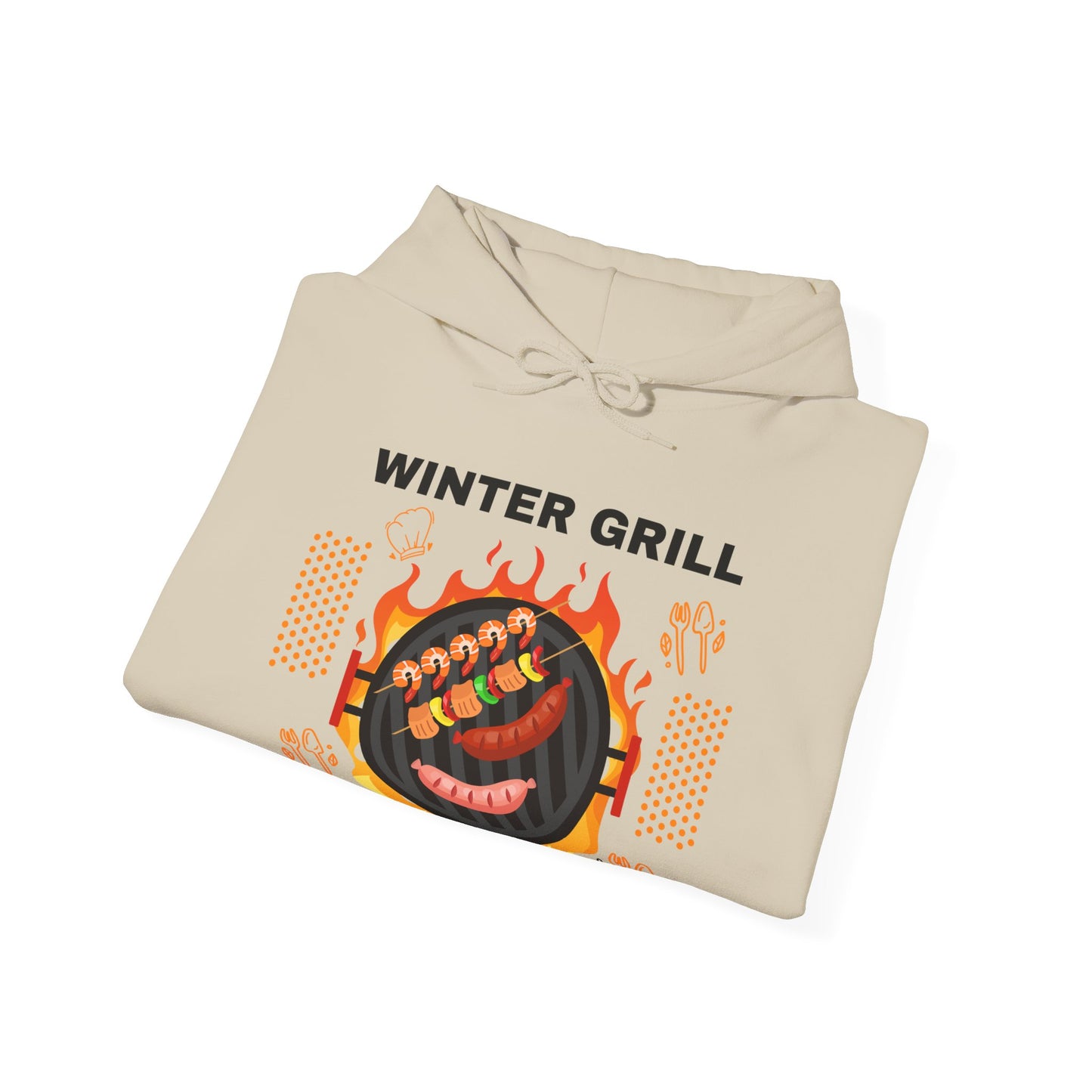Winter Grill Typographic Hoodie - Cozy Soft Cotton Unisex Sausage Graphic Hoodie