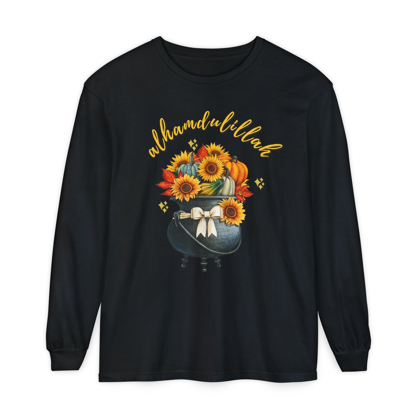 Alhamdulillah Classic Pot Floral Gratitude Graphic Long-Sleeve T-Shirt - Alhamdulillah Typography Islamic Unisex Tee