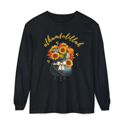 Alhamdulillah Classic Pot Floral Gratitude Graphic Long-Sleeve T-Shirt - Alhamdulillah Typography Islamic Unisex Tee
