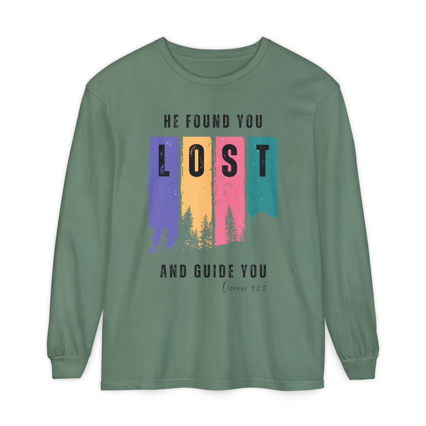 He Found You lost And Guide You Graphic Long-Sleeve Tee T-Shirt - He Found You lost And Guide You Typography Islamic Unisex Long-Sleeve Tee