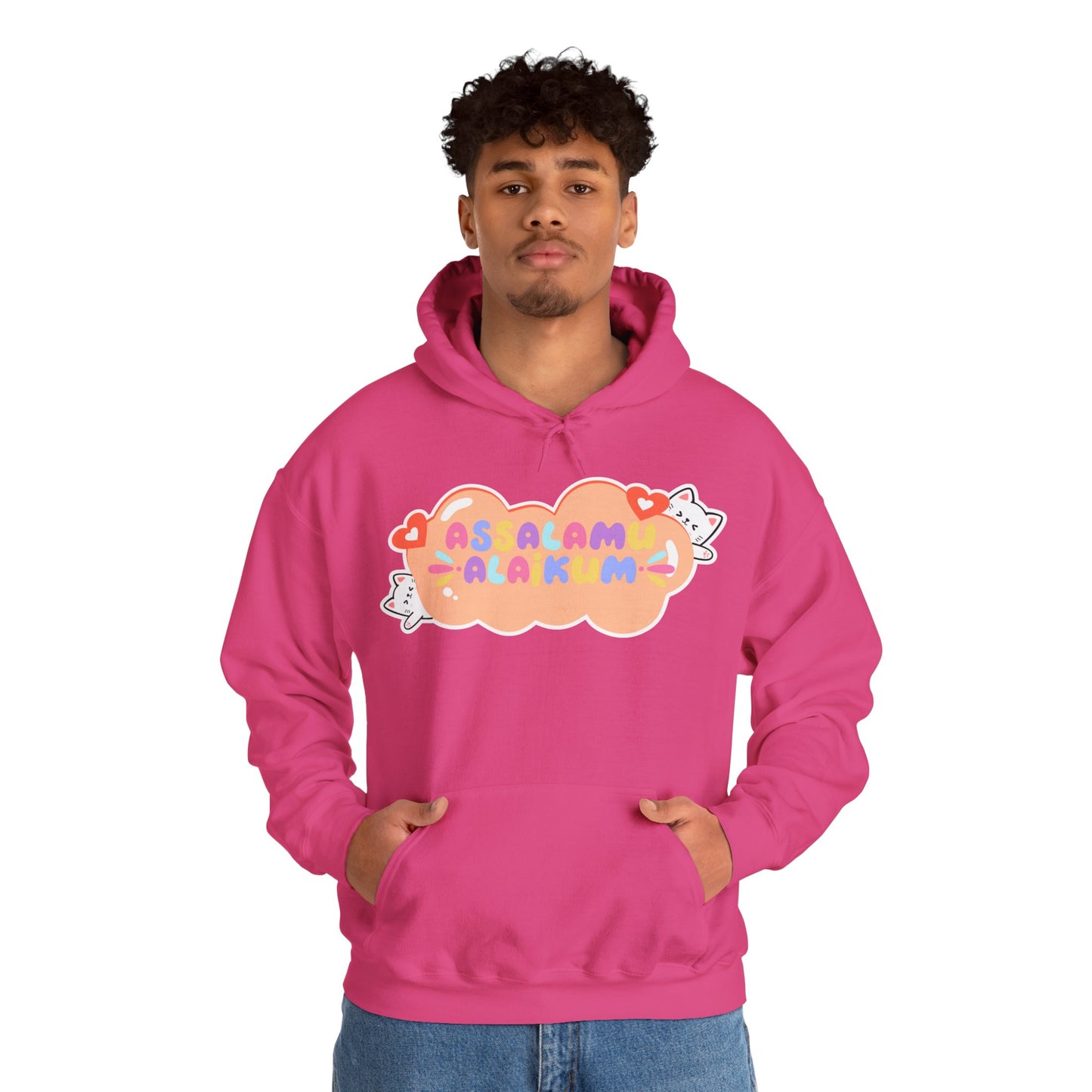 Assalamualaikum Typographic Hoodie - Cute Cat Lover Graphic Cozy Soft Cotton Unisex Hoodie