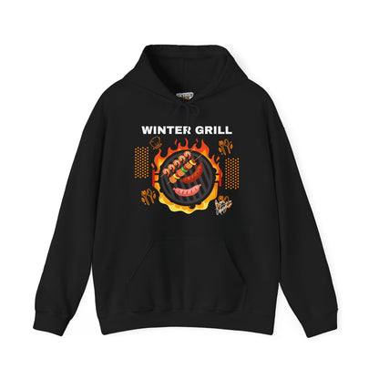 Winter Grill Typographic Hoodie - Cozy Soft Cotton Unisex Sausage Graphic Hoodie