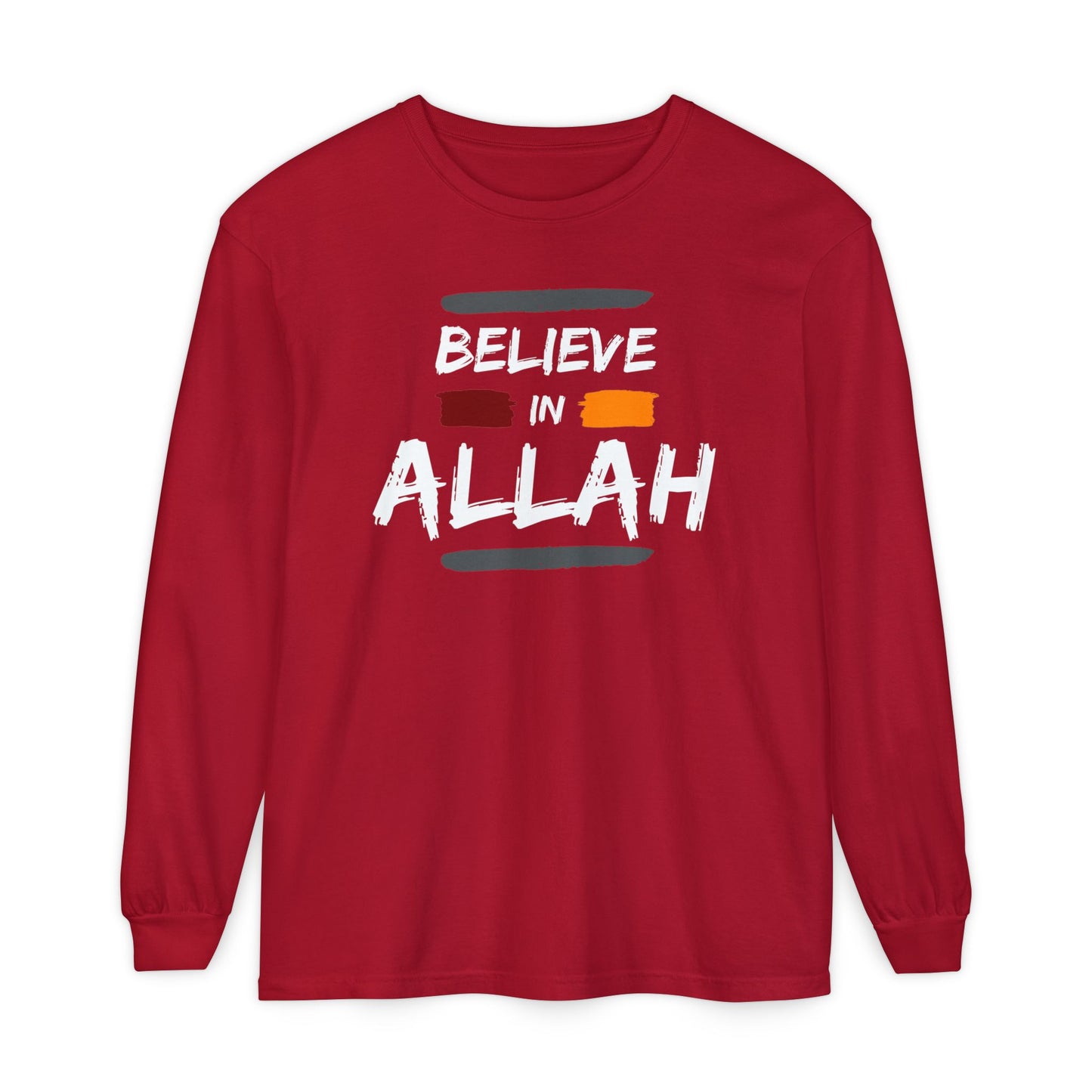 Believe in Allah Typographic Long Sleeve Tee T-Shirt - Cozy Soft Cotton Unisex Statement Long Sleeve Tee