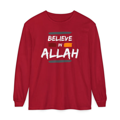 Believe in Allah Typographic Long Sleeve Tee T-Shirt - Cozy Soft Cotton Unisex Statement Long Sleeve Tee
