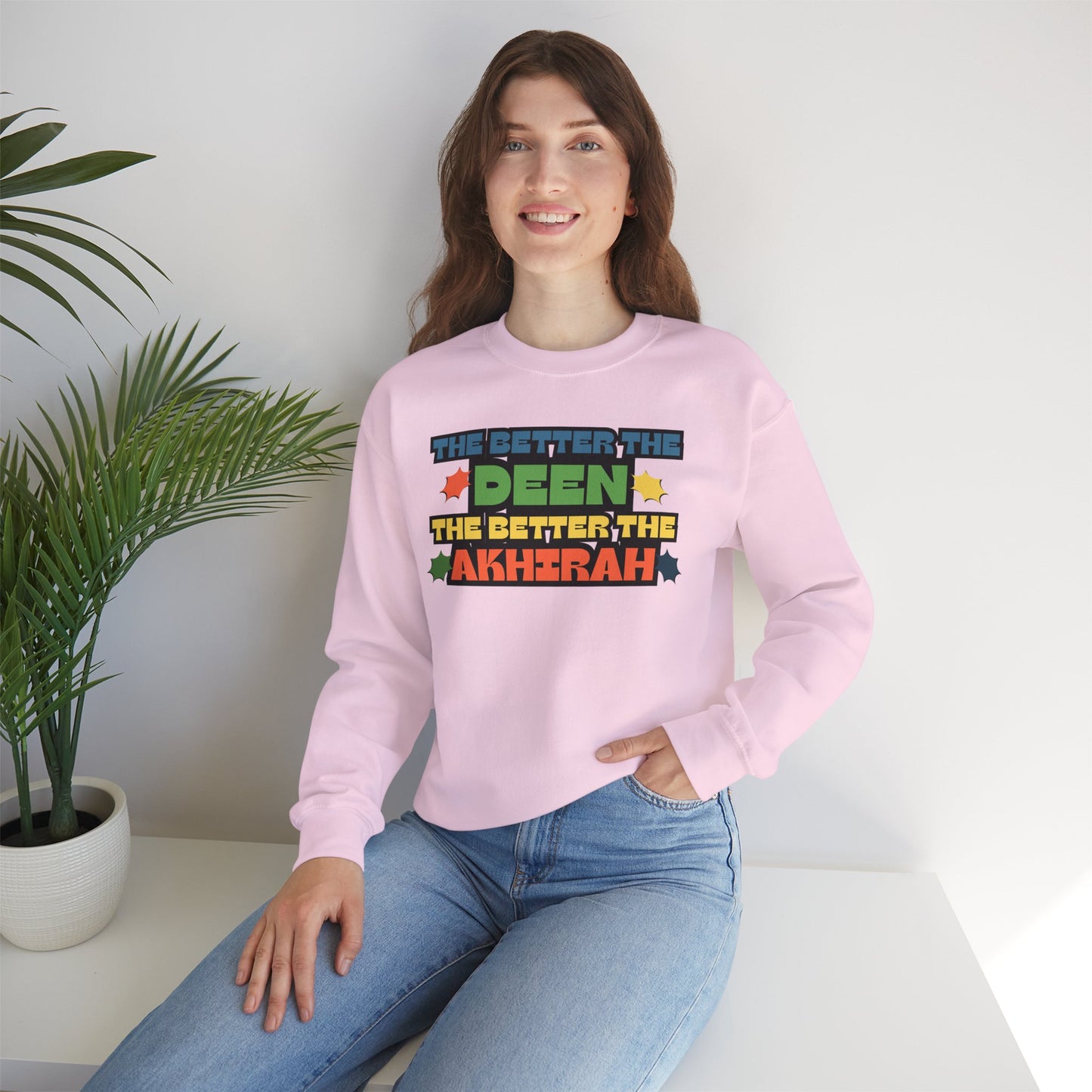 The Better Deen Akhirah Typographic Sweatshirt - Cozy Soft Cotton Unisex Statement Sweatshirt
