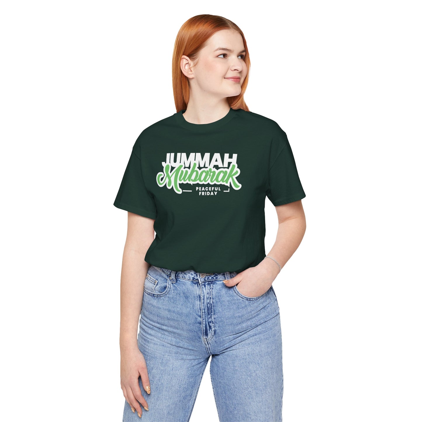 Jummah Mubarak Graphic Tee T-Shirt - Peaceful Friday Typography Islamic Unisex Tee