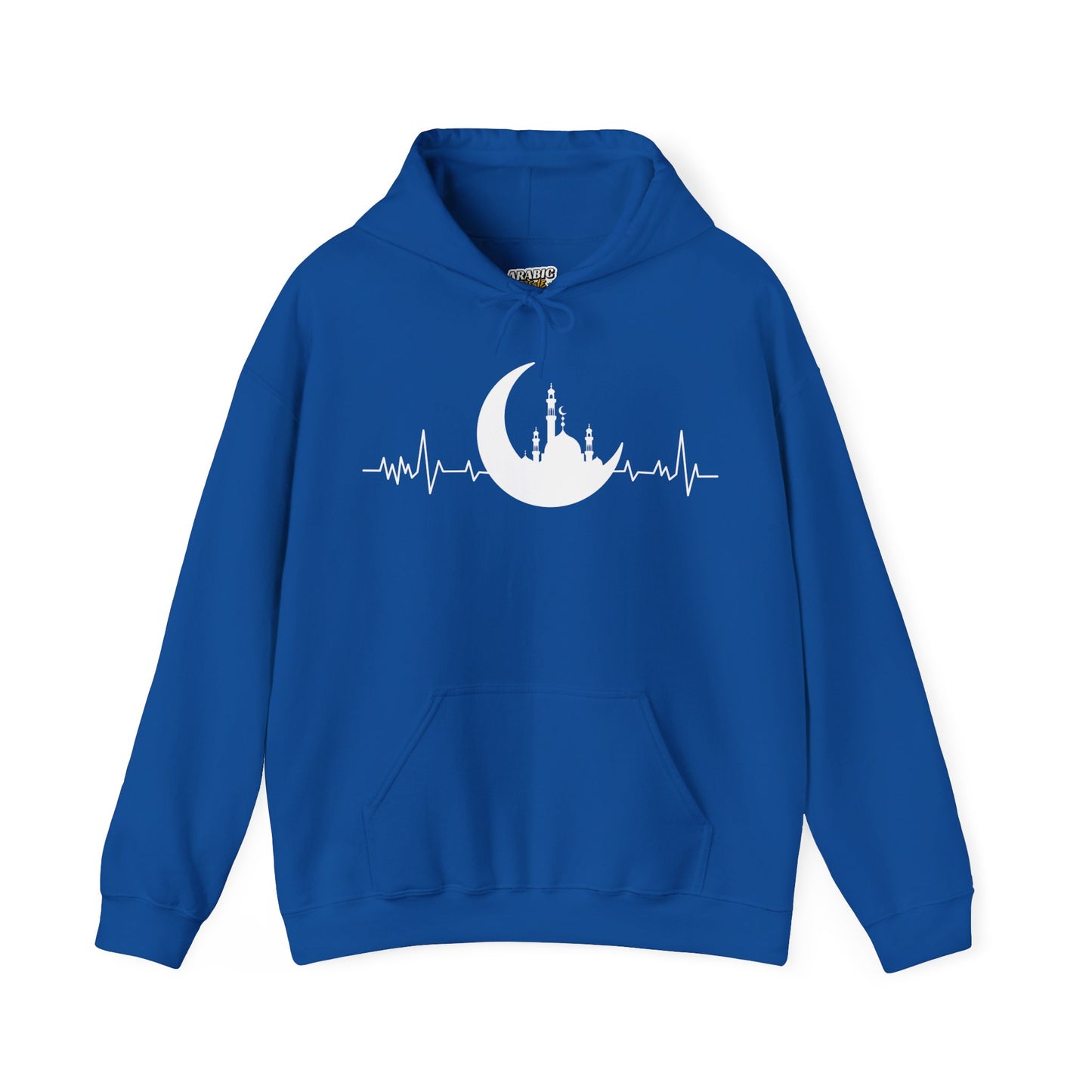 Moonlit Heartbeat Crescent Mosque Graphic Hoodie - Cozy Soft Cotton Graphic Unisex Hoodie