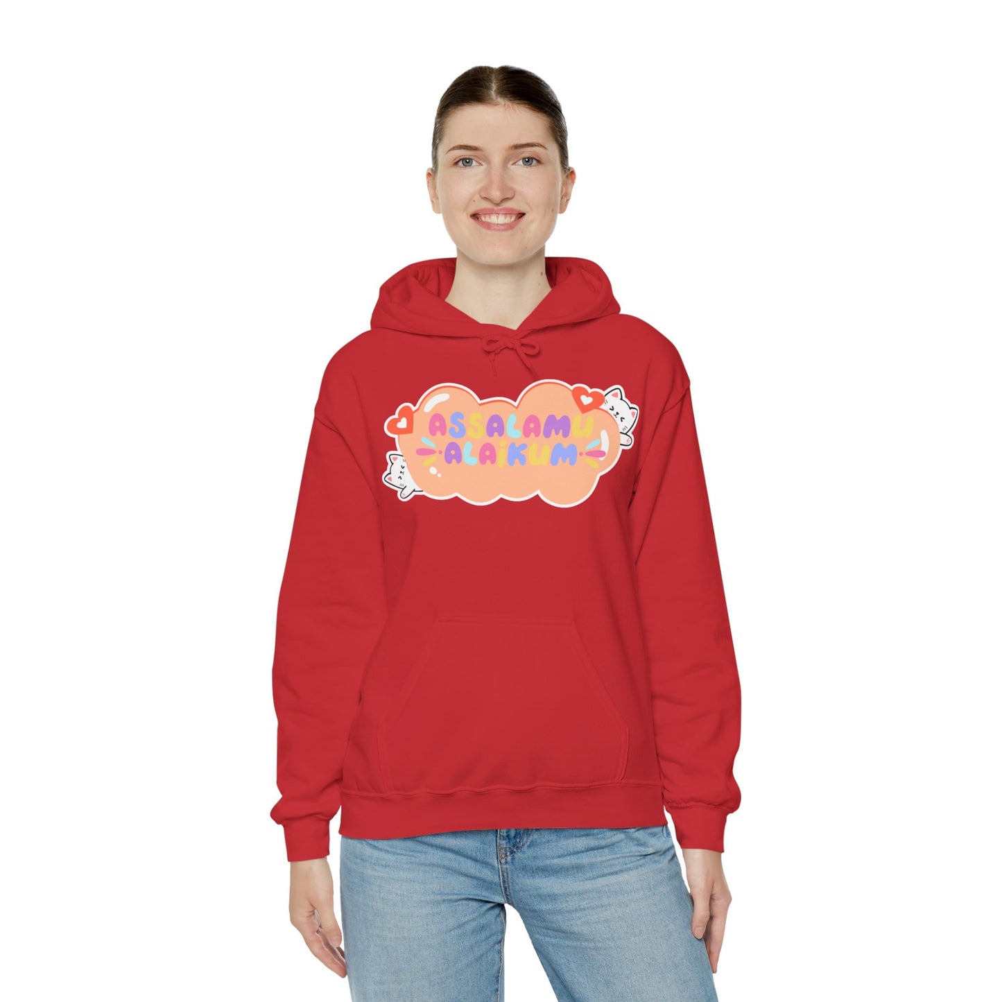 Assalamualaikum Typographic Hoodie - Cute Cat Lover Graphic Cozy Soft Cotton Unisex Hoodie